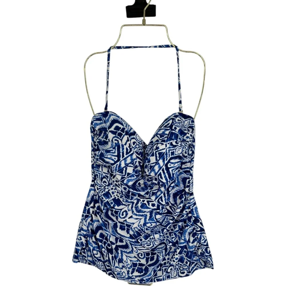 Lauren Ralph Lauren Tankini Top Women's Size 16 Blue Ikat